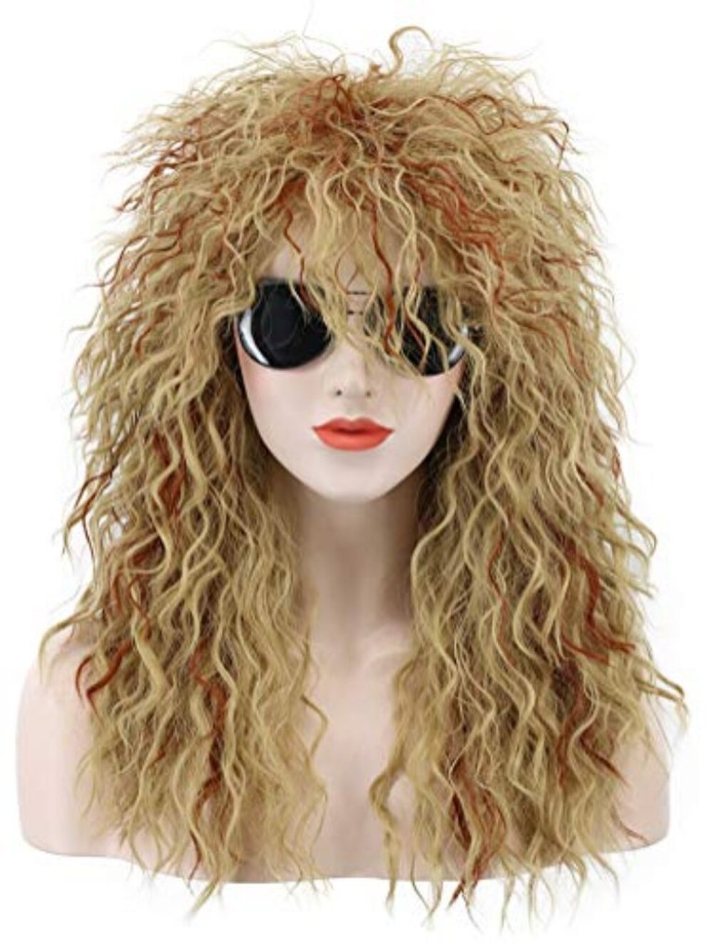 Long Curly Orange Mix Blonde 70s Heavy Metal Rocker Mullet Wig 80s Costume Anime